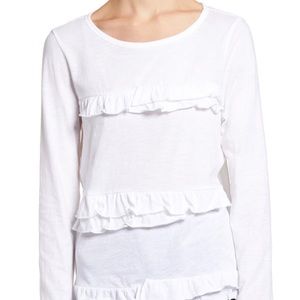 J CREW VINTAGE RUFFLE LONG SLEEVE WHITE T SHIRT